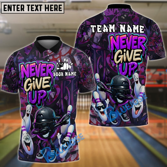 BlueJose Bowling And Pins Graffiti Never Give Up Dab Customized Name, Team Name 3D Shirt (4 Colors)