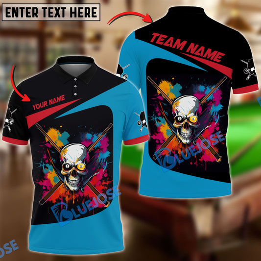 BlueJose Billiards Colorful Skull Personalized Name, Team Name Shirt