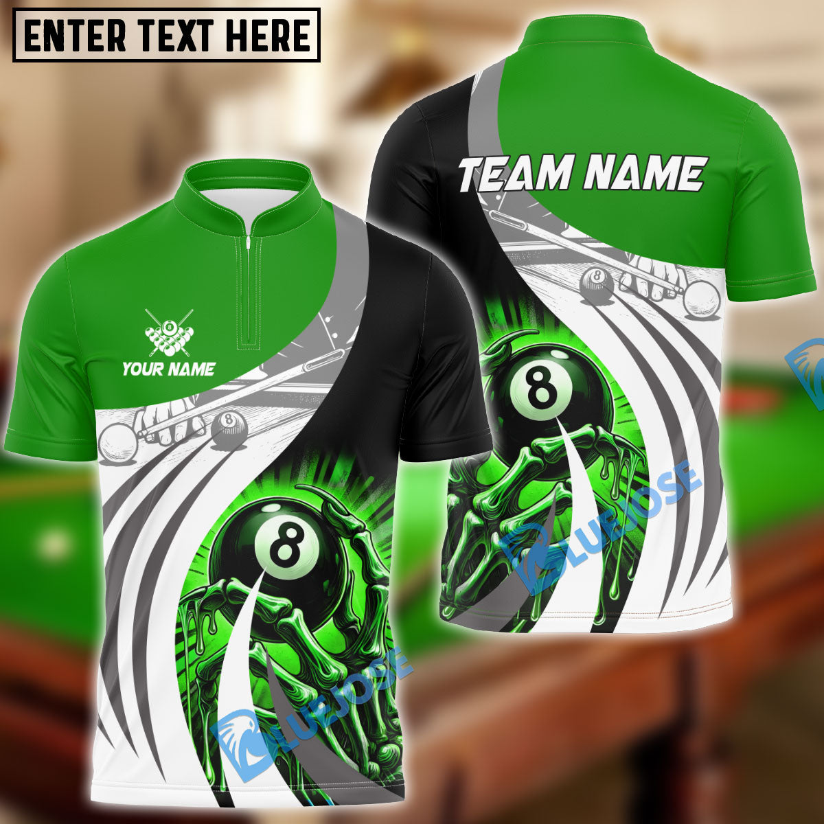 BlueJose Billiards Skull Hand Personalized Name Shirt (6 Colors)