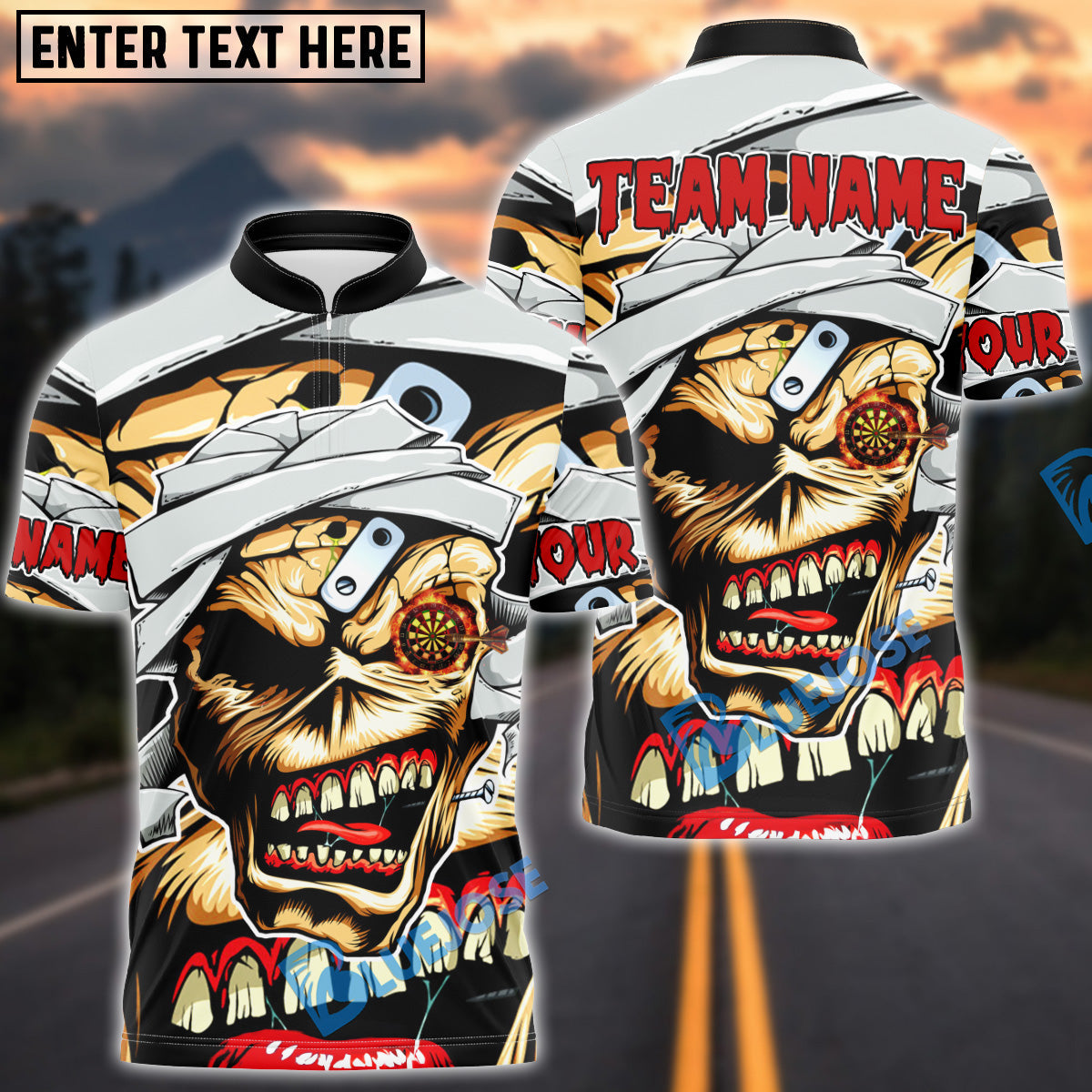 BlueJose Darts Zombie Mad Skull Personalized Name, Team Name 3D Shirt