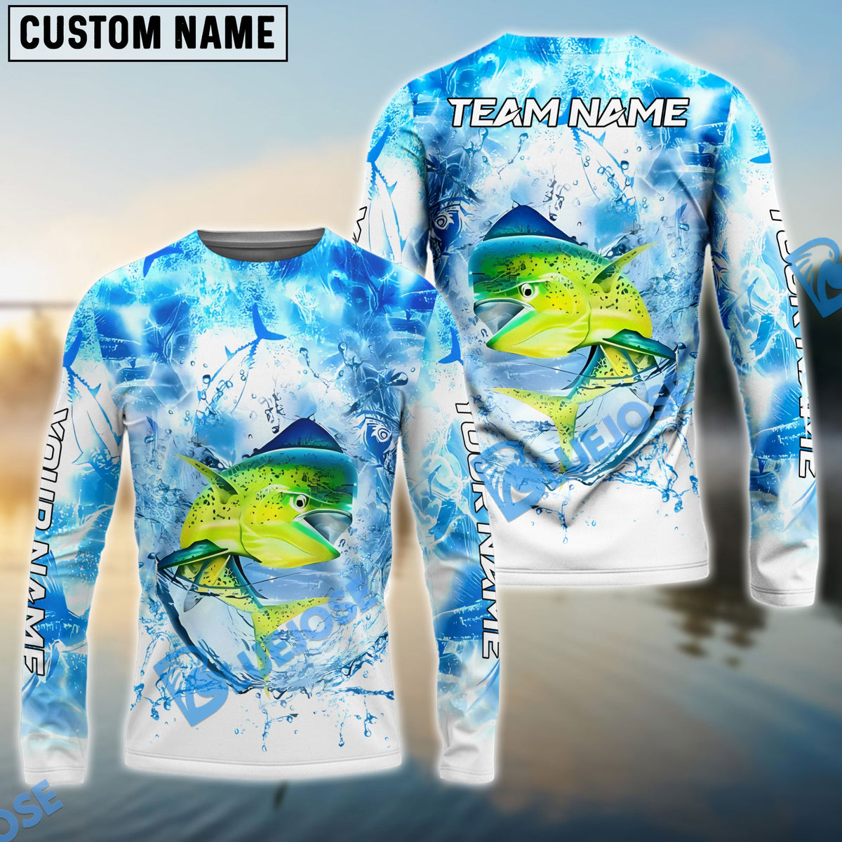 Bluejose Mahimahi Fishing Blue Sea Catching Design Name &amp; Team Name 3D Shirts