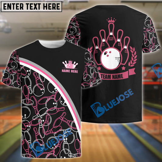 BlueJose Black Pink Bowling Pattern Premium Customized Name 3D Shirt For Women