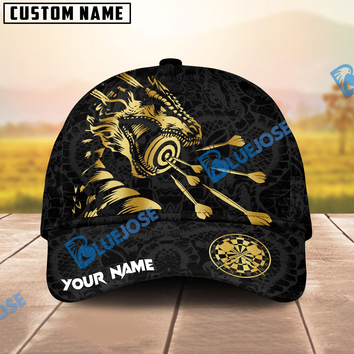BlueJose Darts Dragon Golden Luxury Pattern Personalized Name Cap (4 Colors)