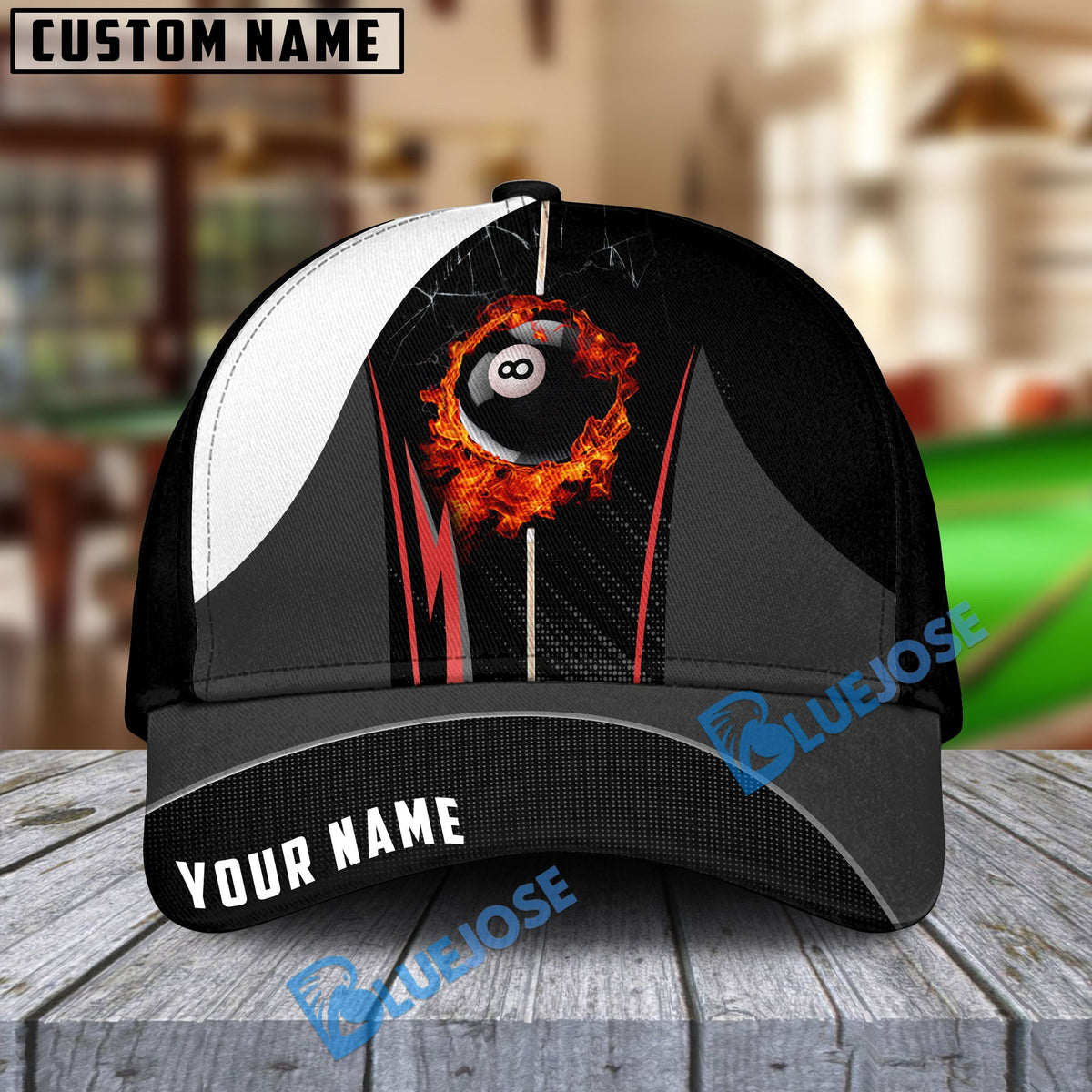 BlueJose Billiards Ball 8 Fire Cue 2 Personalized Name Cap