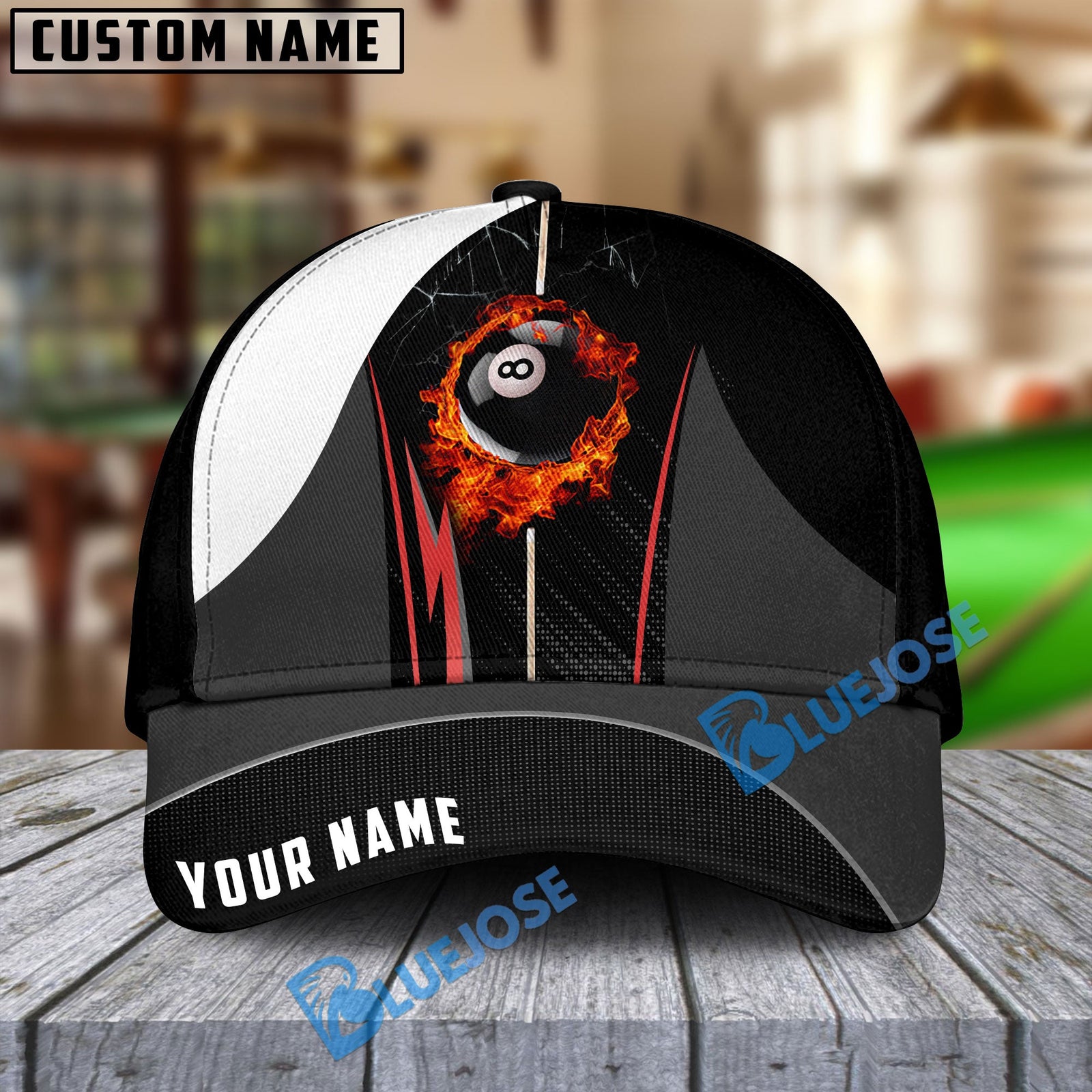 BlueJose Billiards Ball 8 Fire Cue 2 Personalized Name Cap