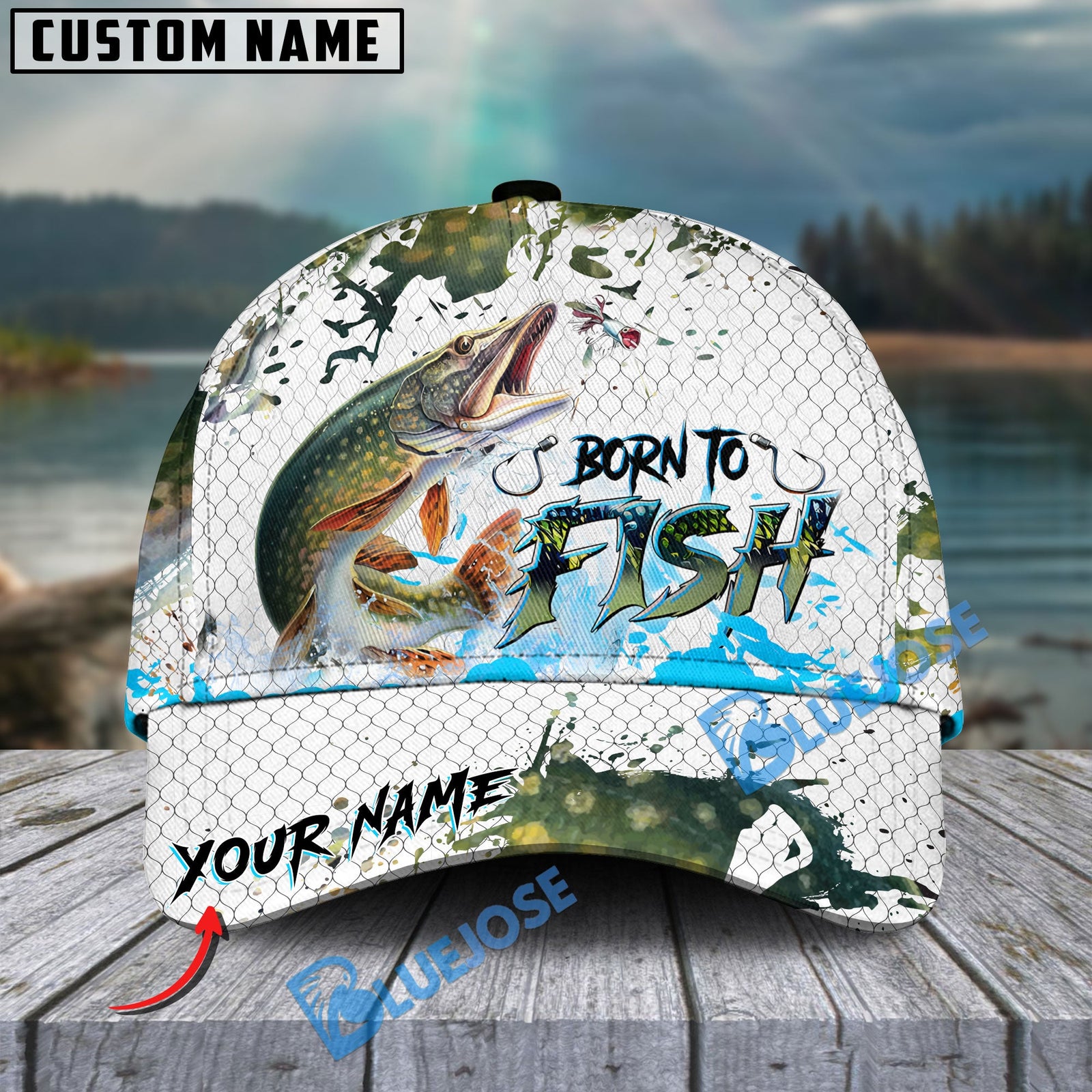 BlueJose Pike Fishing Skin Dynamic Jump Personalized Cap