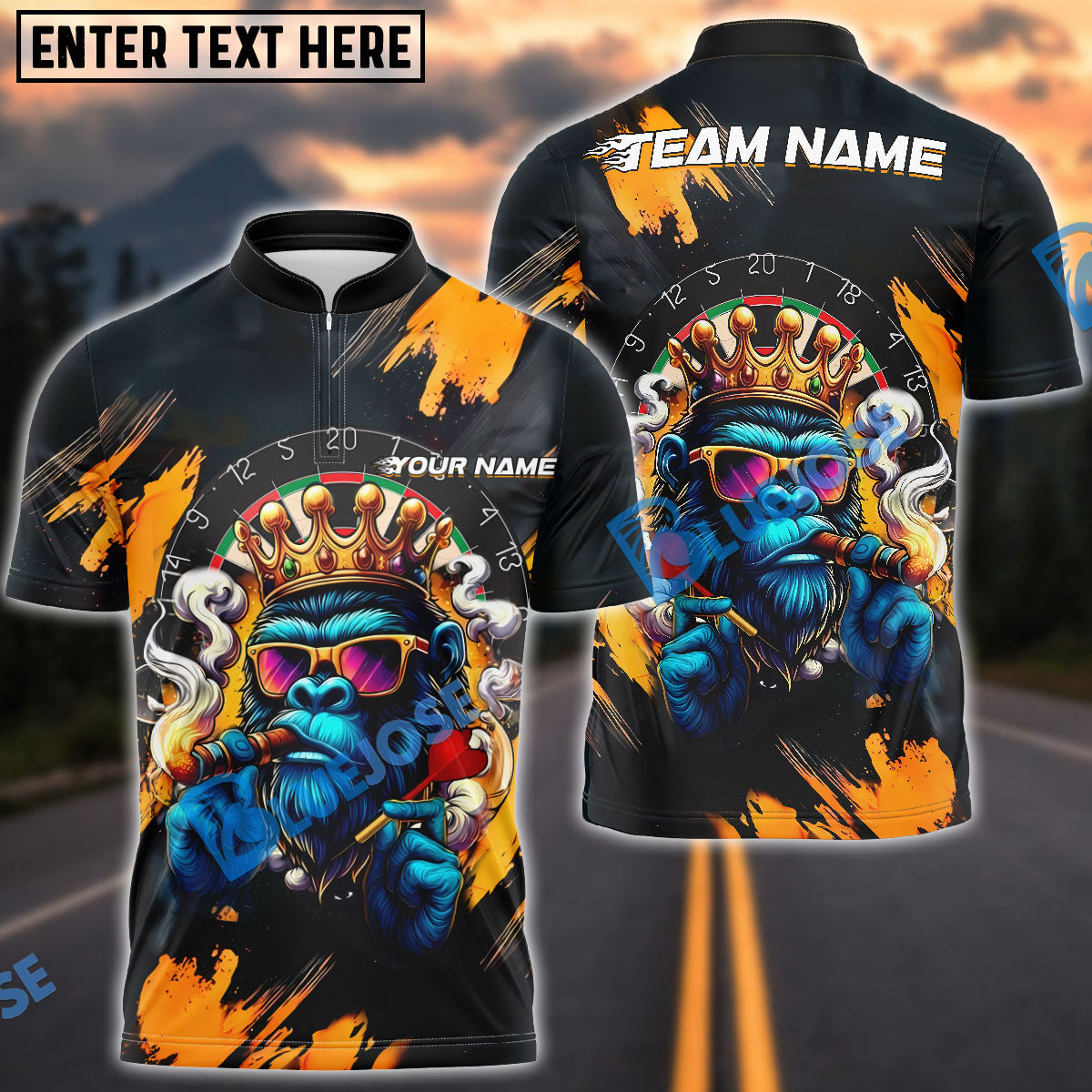 BlueJose Darts King Ape Dartboard Customized Name, Team Name 3D Shirt (4 Colors)