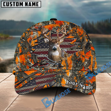 BlueJose Deer Hunting American Flag Camo Crack Personalized Cap ( 2 Colors )