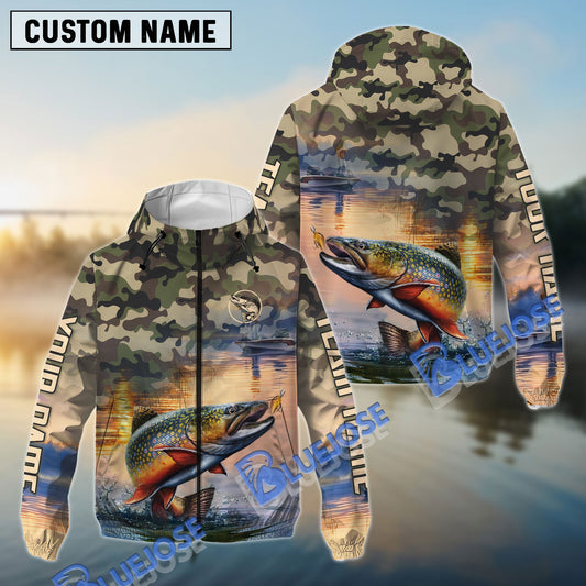 BlueJose Trout Fishing Camo Pattern Personalized Windbreaker Jacket