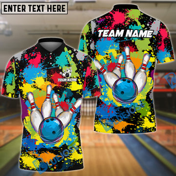 BlueJose Bowling and Pins Particolored Personalized Name, Team Name 3D Shirt