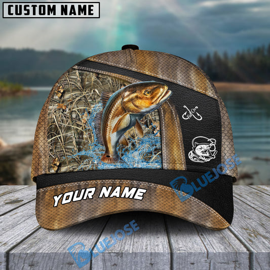 BlueJose Personalized Redfish Fishing Skin Bling Leather Pattern Classic 3D Cap