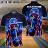 BlueJose Bowling And Pins Cat Neon Style Customized Name, Team Name 3D Shirt (4 Colors)