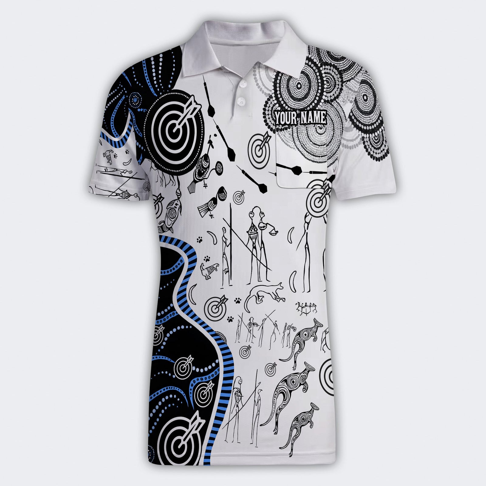 BlueJose Design Aboriginal Art Darts Personalized Name, Team Name Unisex Shirt
