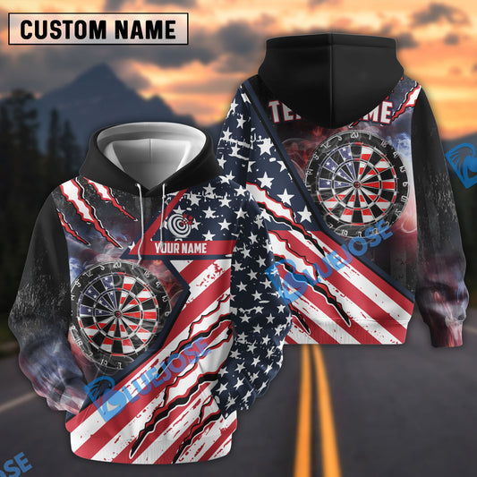 BlueJose Darts American Flag Patriot Personalized Name, Team Name Shirt