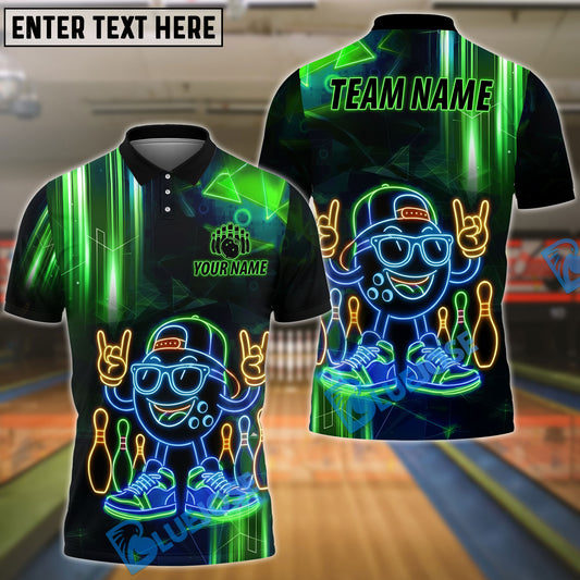 BlueJose Bowling Neon Cartoon Ball Cyber Glow Customized Name, Team Name 3D Shirt (4 Colors)