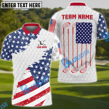 BlueJose Golf US Flag White Red Customized Name, Team Name 3D Shirts