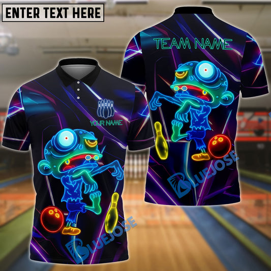 BlueJose Bowling And Pins Zombie Neon Glow Customized Name, Team Name 3D Shirt (4 Colors)