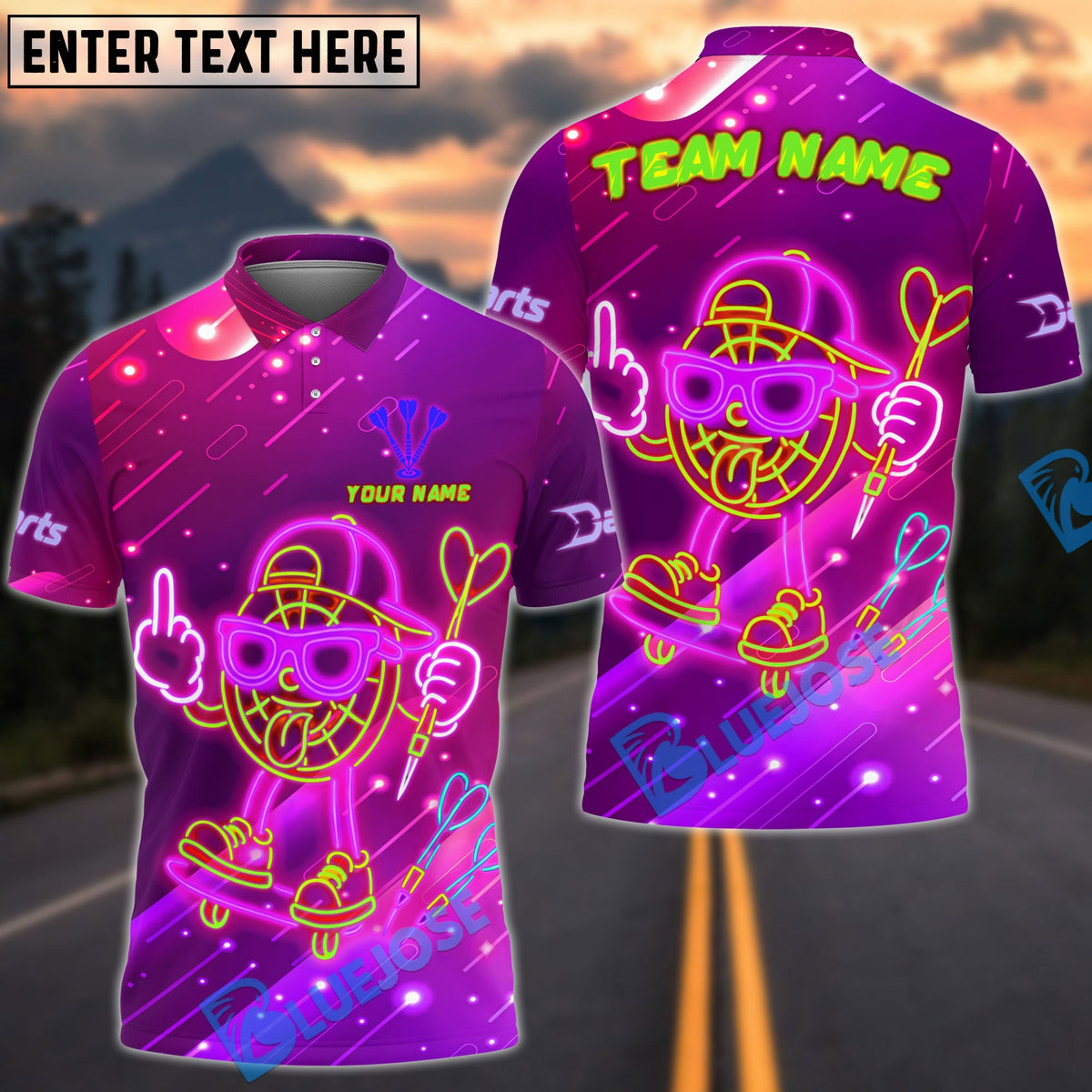 BlueJose Darts Neon Skater Target Cartoon Style Customized Name, Team Name 3D Shirt (4 Colors)