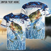 Bluejose Bass Fishing Blue Camo Clear Water Custom Name & Team Name 3D Shirts