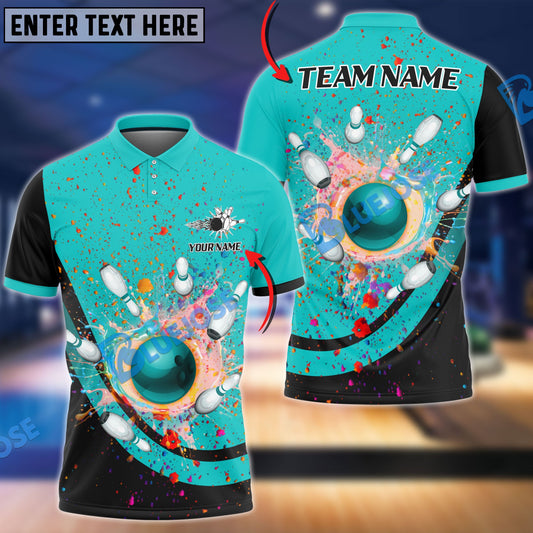 BlueJoses Bowling and Pins Curve Colorful Land Customized Name, Team Name 3D Shirt (5 Colors)