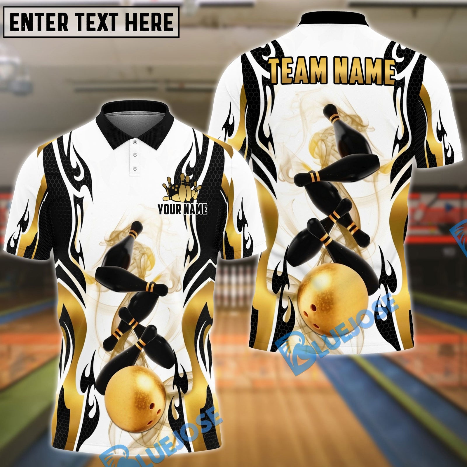 BlueJose Bowling And Pins Luxury Smoke Pattern Customized Name, Team Name 3D Shirt (6 Colors)
