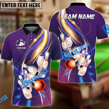 BlueJoses Bowling And Pins Shine Light Wave Customized Name, Team Name 3D Shirt