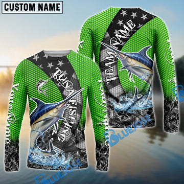Bluejose Marlin Fishing American Flag Green Stars Custom Name & Team Name 3D Shirts