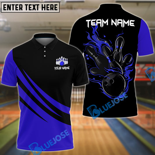 BlueJose Bowling And Pins Basic Black Customized Name 3D Shirt (4 Colors)