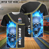 BlueJose Bowling Cyan Flame Skull Pattern Customized Name 3D Shirt