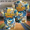 BlueJose Bowling Funny Shark Graffiti Style Customized Name, Team Name 3D Shirt (4 Colors)