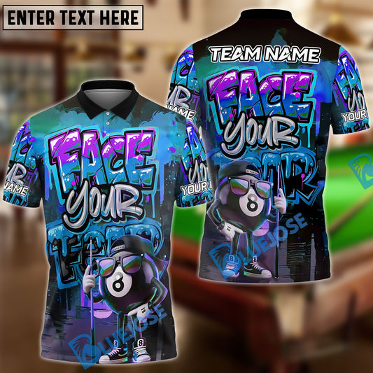 BlueJose Billiards 8 Ball Graffiti Street Art Face Your Fear Style Personalized Name, Team Name Unisex Shirt (4 Colors)