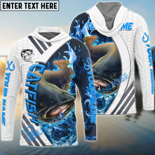Bluejose Catfish Fishing White Blue Lava Sport Custom Name & Team Name 3D Shirts