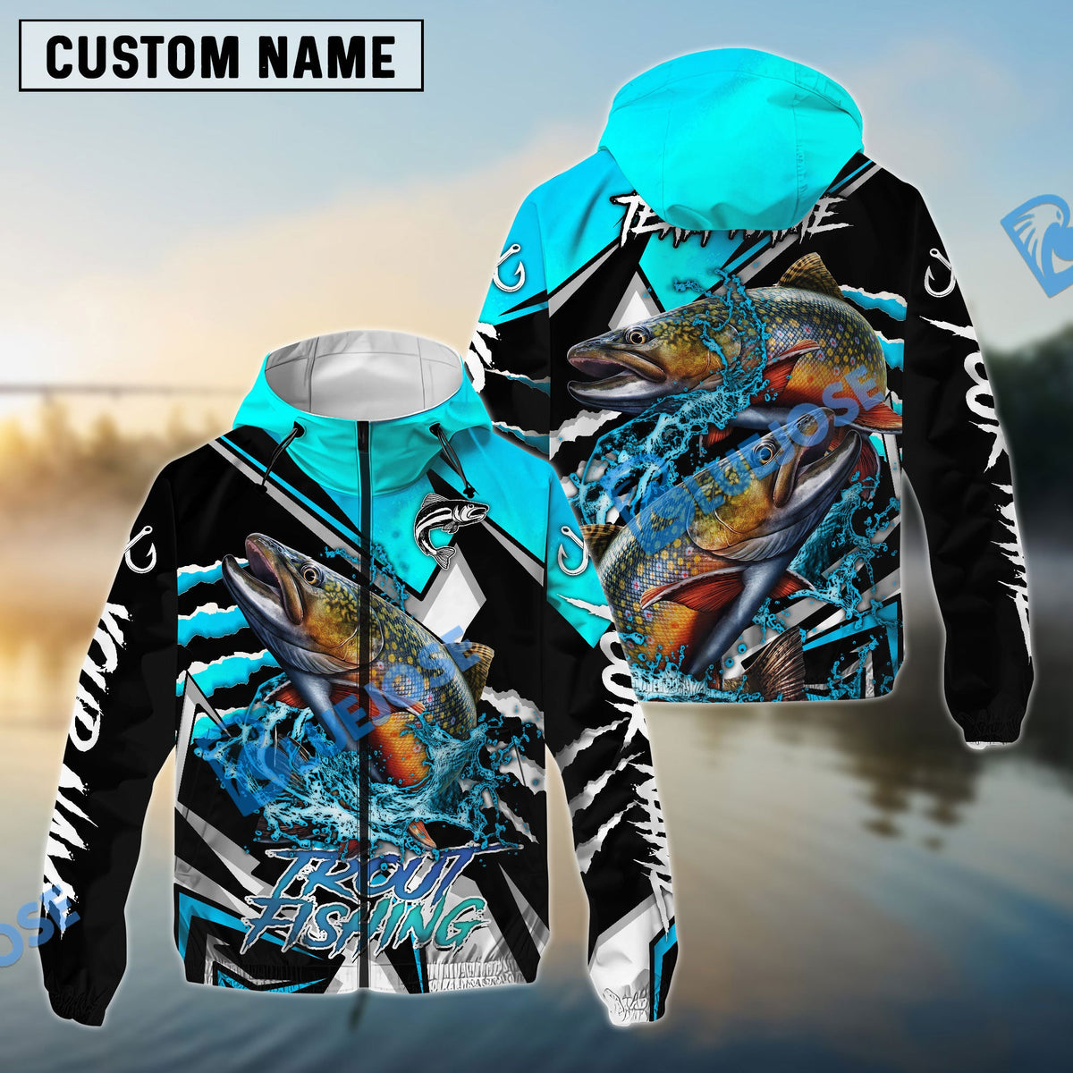 Bluejose Trout Fishing Black Blue Scratch Sport Custom Name & Team Name 3D Shirts