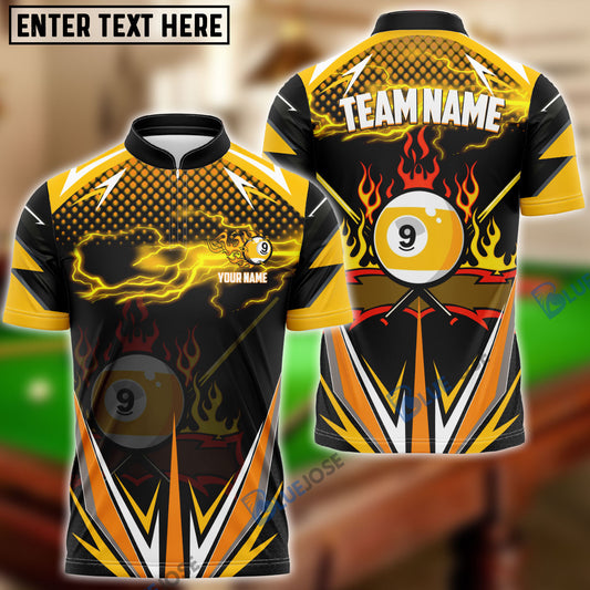 BlueJose Billiards 9 Ball Yellow Lightning Personalized Name, Team Name Shirt