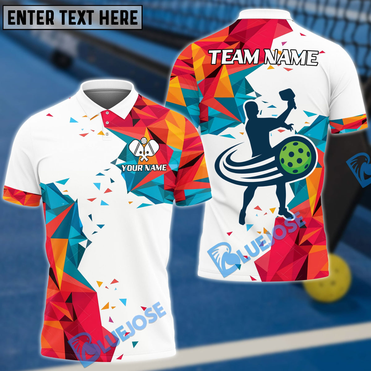 BlueJose Pickleball Diamond Rainbow Smoke Personalized Name, Team Name Unisex Shirt