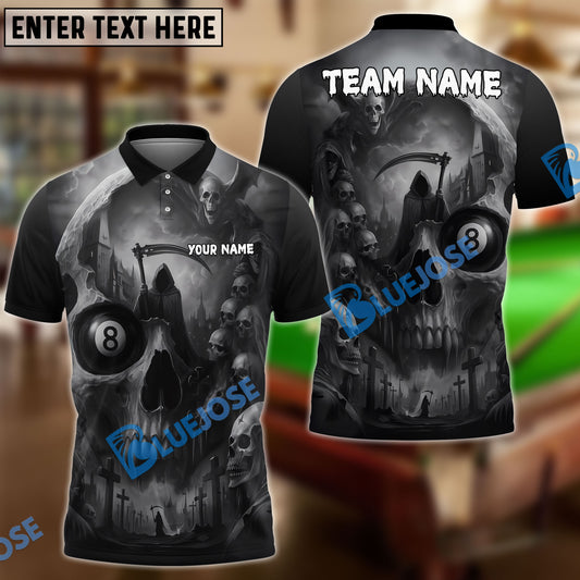 BlueJose Billiards 8-Ball Grim Reaper Skull Cemetery Personalized Name, Team Name Unisex Shirt