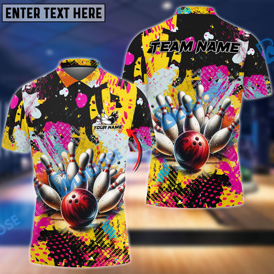 BlueJoses Bowling Graffiti Yellow Customized Name, Team Name 3D Shirt