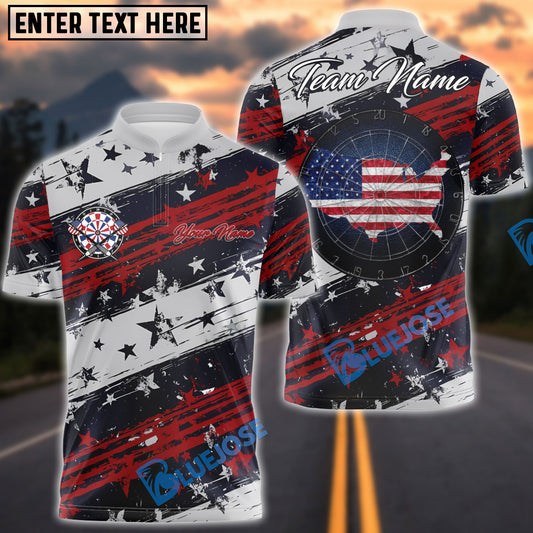 BlueJose Darts Scratch USA Flag Map Personalized Name, Team Name Shirt