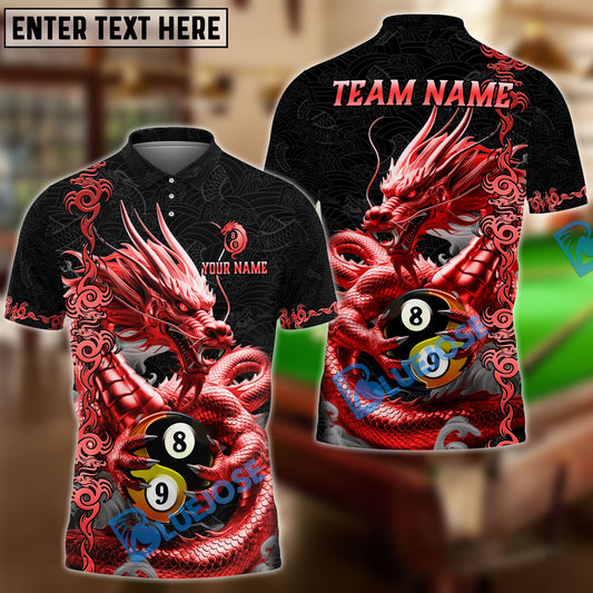 BlueJose Billiards 8 Ball 9 Ball Golden Dragon Yin And Yang Personalized Name Shirt (4 Colors)