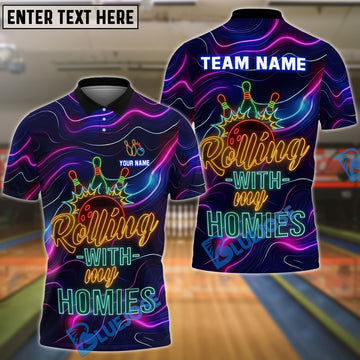 BlueJose Bowling Neon Rolling With My Homies Personalized Name, Team Name 3D Shirt