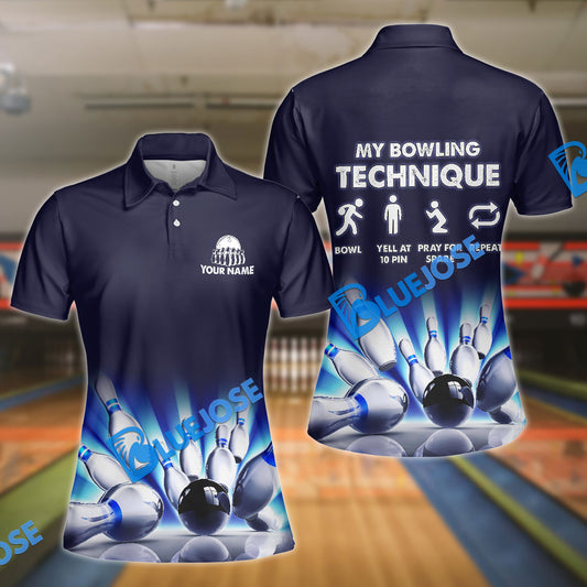 BlueJoses Bowling My Bowling Technique Customized Name All Over Printed Shirt For Women