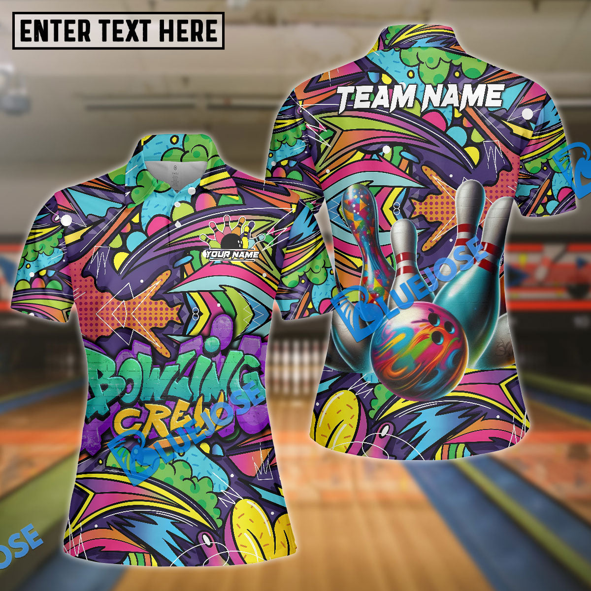 BlueJoses Bowling Graffiti Crew Customized Name, Team Name 3D Shirt