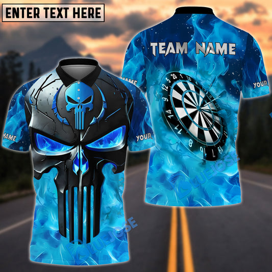 BlueJose Darts Skull Punisher Flame Customized Name, Team Name 3D Shirt (4 Colors)
