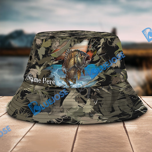 BlueJose Panfish Camouflage Custom Name Bucket Hat