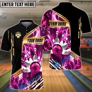 BlueJose Bowling And Pins Inferno Strike Customized Name, Team Name 3D Shirt (4 Colors)