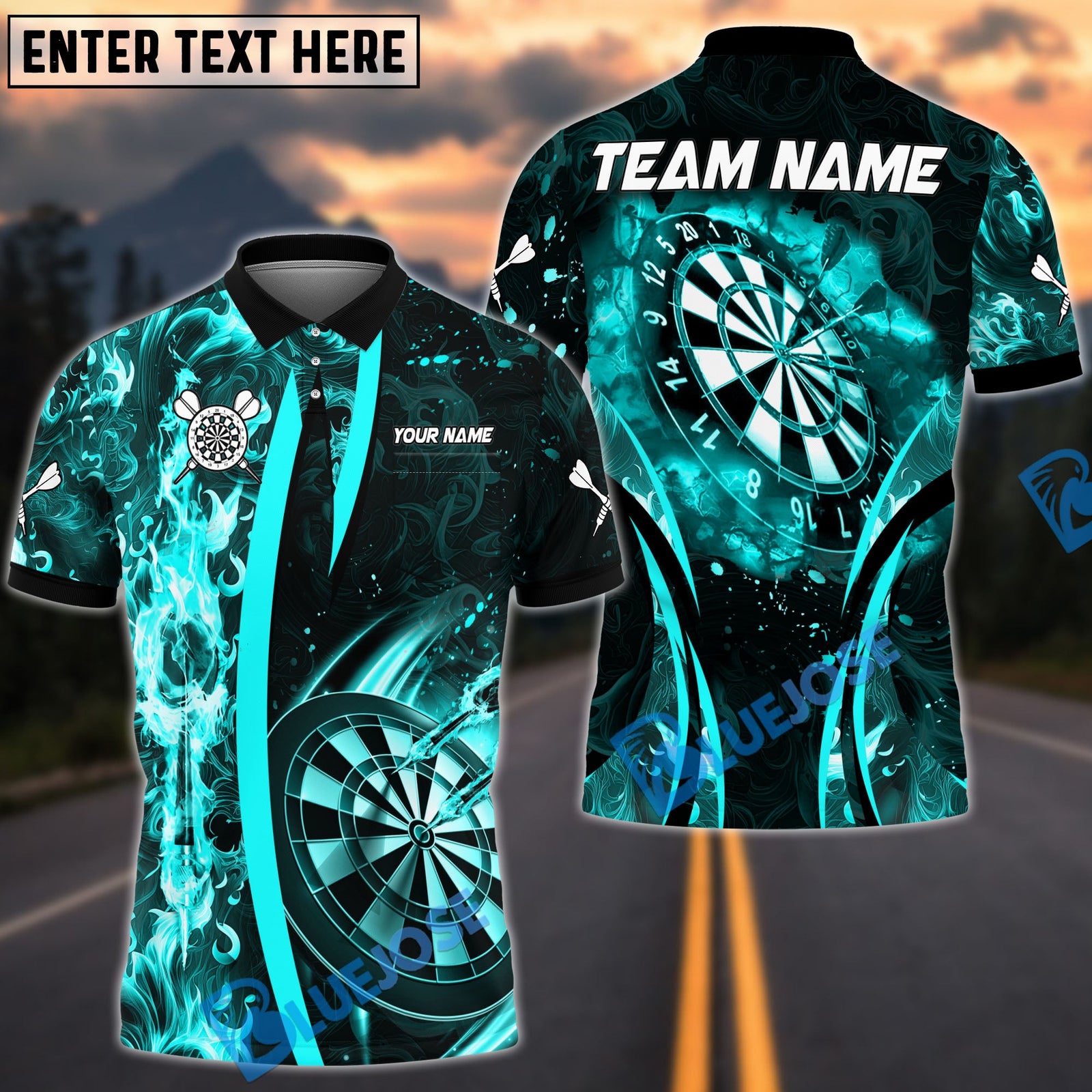 BlueJose Darts Flame Dartboard Fire Arrow Down Multicolor Options Personalized Name Shirt (4 Colors)