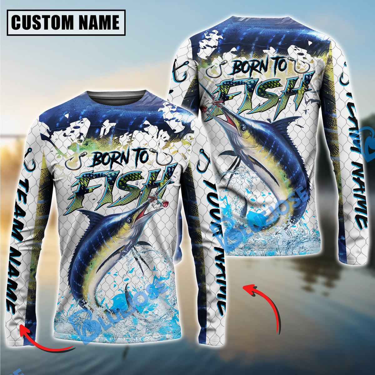 Bluejose Marlin Fishing Skin Dynamic Jump Custom Name &amp; Team Name 3D Shirts