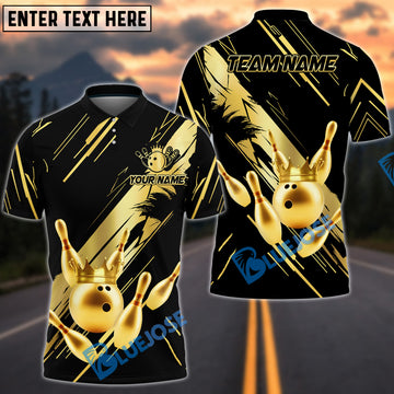 BlueJose Bowling Ball & Pins King Strike Gold Crown Customized Name, Team Name 3D Shirt (4 Colors)