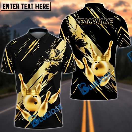BlueJose Bowling Ball & Pins King Strike Gold Crown Customized Name, Team Name 3D Shirt (4 Colors)