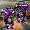 BlueJose Bowling & Pins Funny Gorilla Character Graffiti Splash Customized Name, Team Name 3D Shirt (4 Colors)